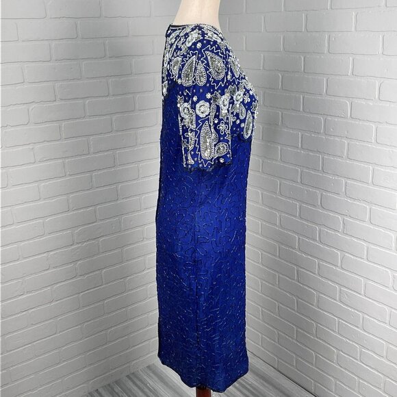 Stenay Dress Women‎ 8 Blue Silver Paisley All Over Embellish Silk Formal VTG NWT - Picture 9 of 16